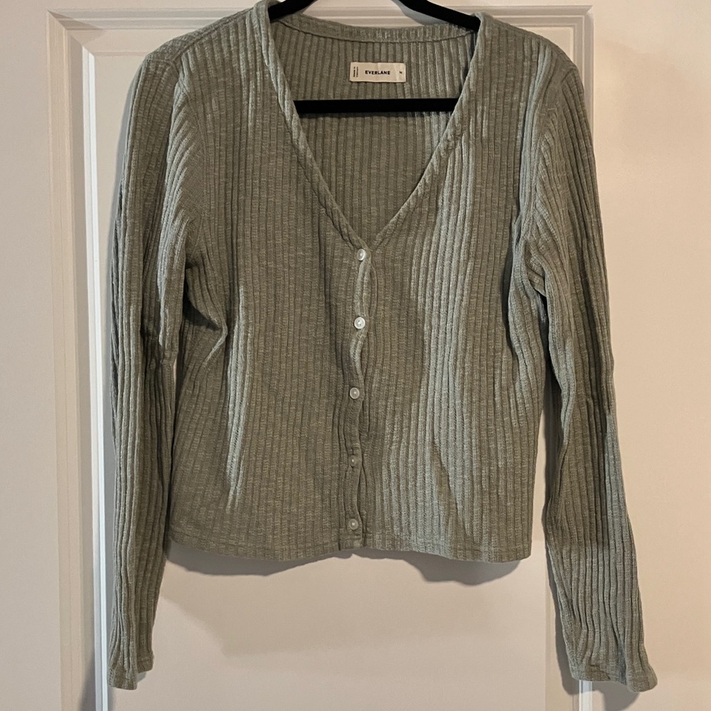 Everlane Ribbed Sage Cardigan